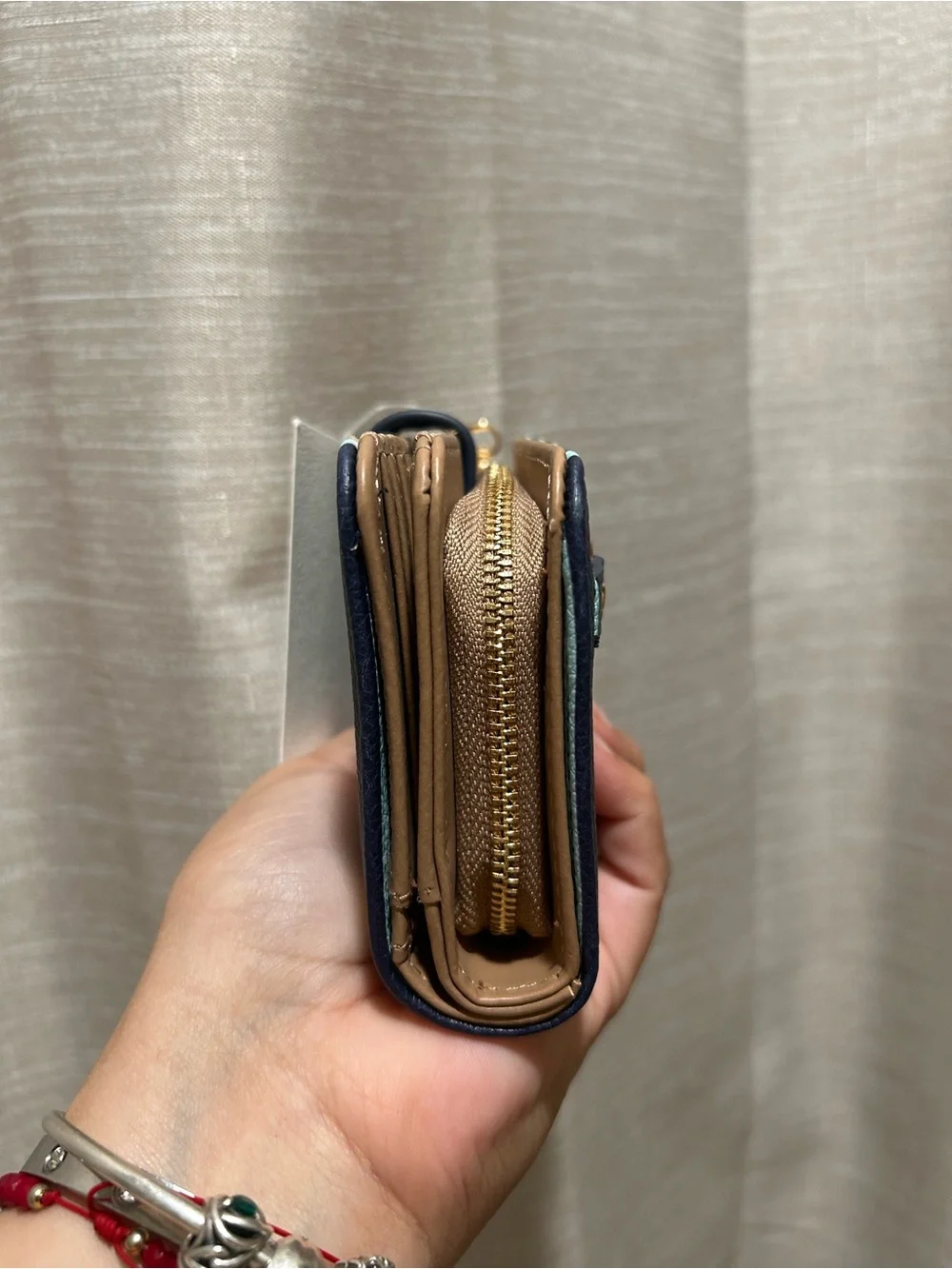 Anne Klein Striped Green & Navy Women's Wallet with Gold Horsebit Detail